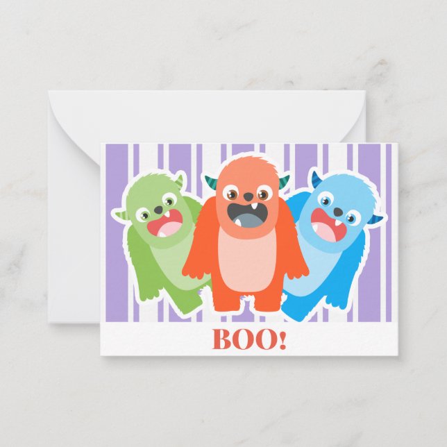 Cute Monster Kids Halloween Note Card (Front)