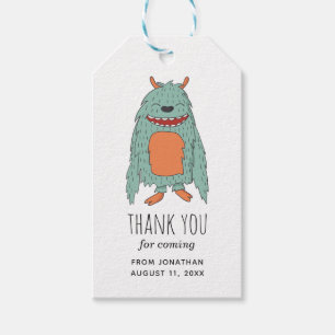Cute monster. Kids party. Boy birthday thank you Gift Tags