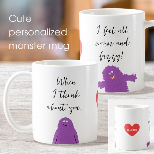 Cute Monster Love Heart Purple Custom Name Coffee Mug