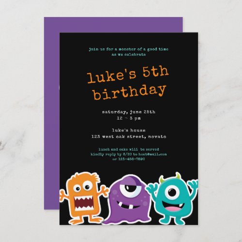 Cute Monster Mash Kids Birthday Party Invitation