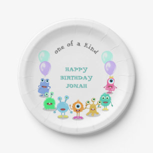 Cute Monster One Of A Kind Birthday Party Paper Plates