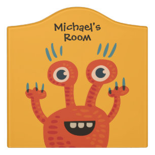 Cute Monster Orange Kids Door Sign