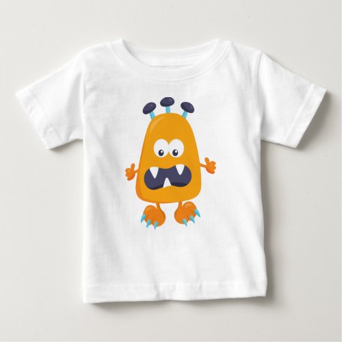 Cute Monster Orange Monster Horns Funny Monster Baby T_Shirt