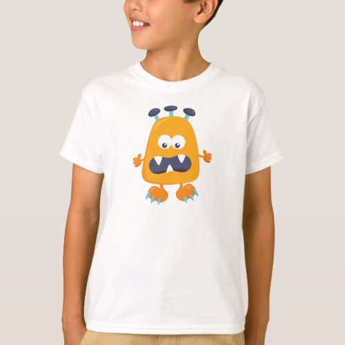 Cute Monster Orange Monster Horns Funny Monster T_Shirt