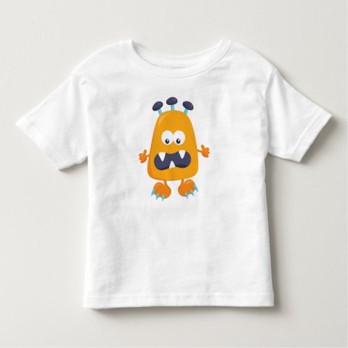 Cute Monster Orange Monster Horns Funny Monster Toddler T_shirt