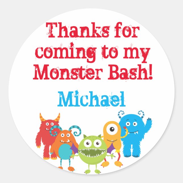 Cute Monster Party Favor Stickers (Front)