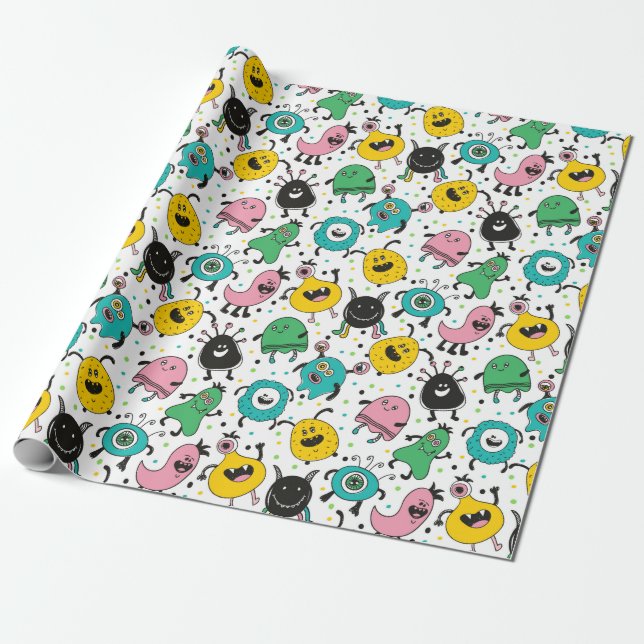 Cute Monster Pattern Wrapping Paper (Unrolled)