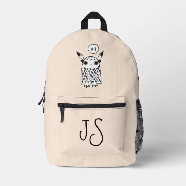 Cute monster Pearl Pink monogram minimalist  Printed Backpack (Front)