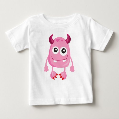 Cute Monster Pink Monster Funny Monster Horns Baby T_Shirt