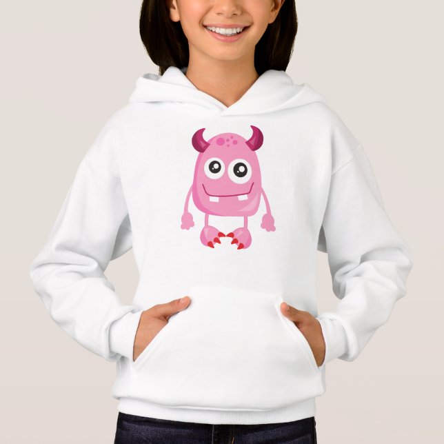 Cute Monster, Pink Monster, Funny Monster, Horns Hoodie (Front)