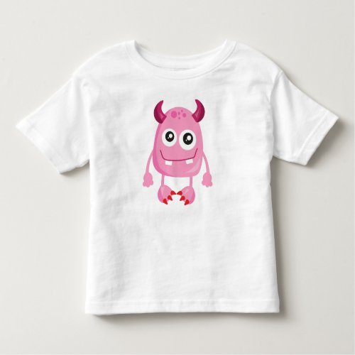 Cute Monster Pink Monster Funny Monster Horns Toddler T_shirt