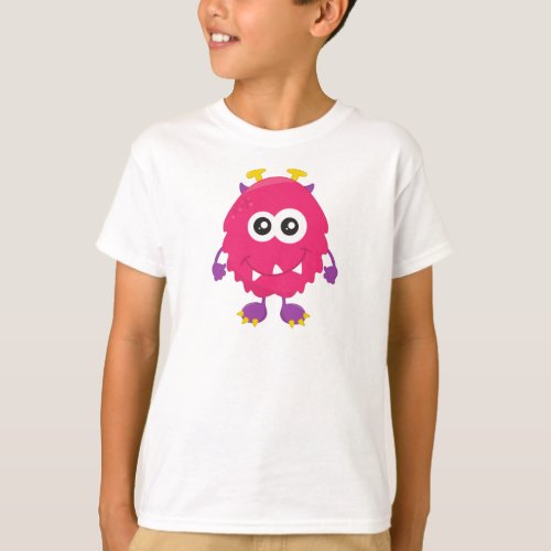 Cute Monster Pink Monster Horns Funny Monster T_Shirt