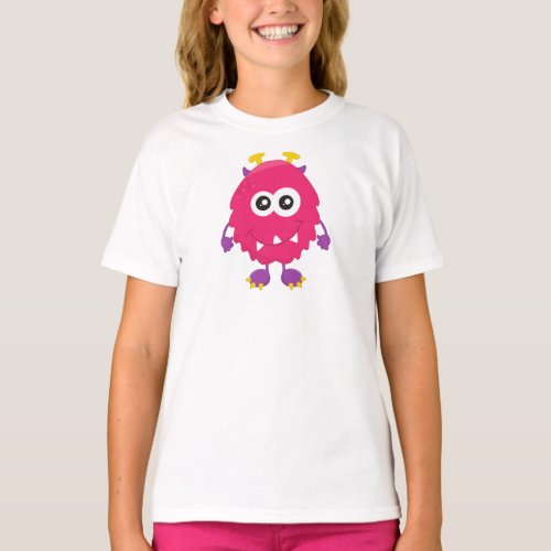 Cute Monster Pink Monster Horns Funny Monster T_Shirt