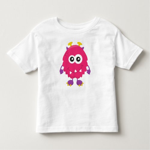 Cute Monster Pink Monster Horns Funny Monster Toddler T_shirt