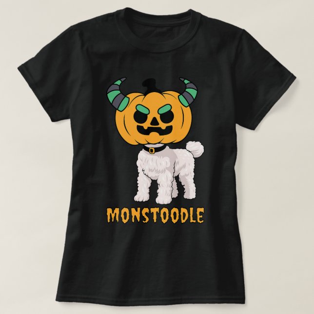Cute Monster Poodle Doodle Pumpkin Head Monstoodle T-Shirt (Design Front)