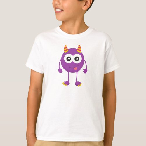 Cute Monster Purple Monster Funny Monster Horns T_Shirt