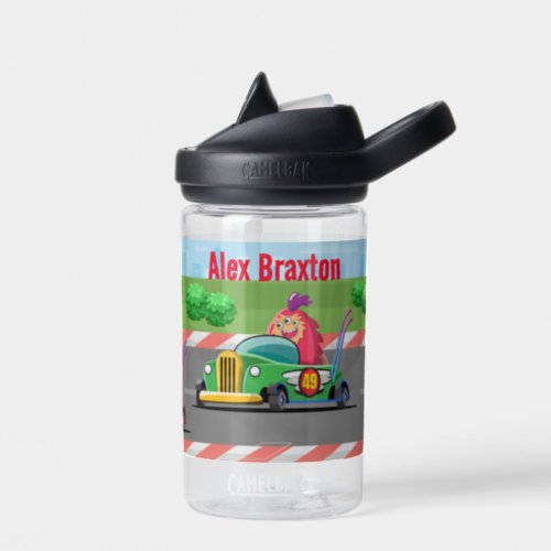 Cute Monster Race Car Boy Elementary Pre_K School Water Bottle