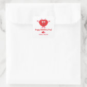 Cute Monster Red and Pink Hearts Valentine's Day Square Sticker (Bag)
