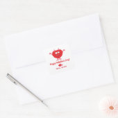 Cute Monster Red and Pink Hearts Valentine's Day Square Sticker (Envelope)