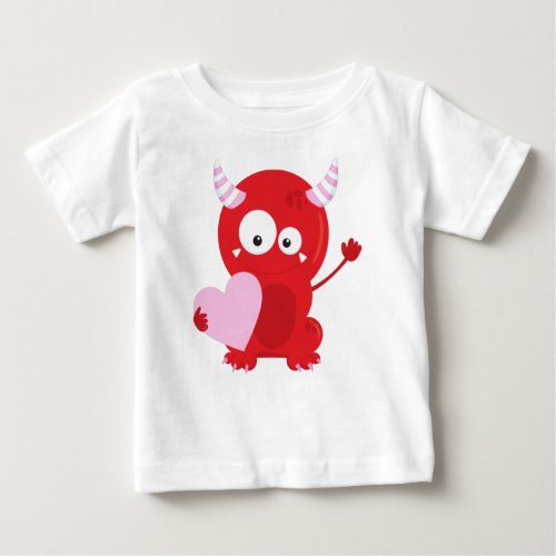 Cute Monster Red Monster Funny Monster Hearts Baby T_Shirt