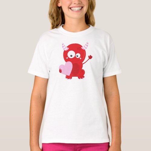 Cute Monster Red Monster Funny Monster Hearts T_Shirt