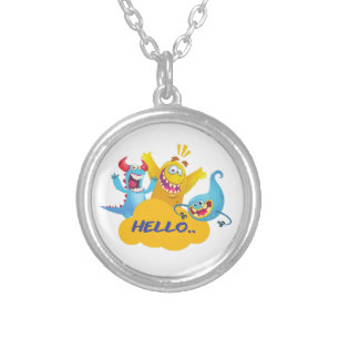 cute monster say hello silver plated necklace