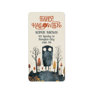 Cute Monster Spooky Autumn Scenery Happy Halloween Label