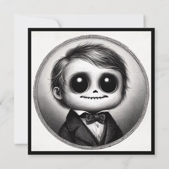 Cute Monster Spooky Horror Antique Illustration Card (Front)