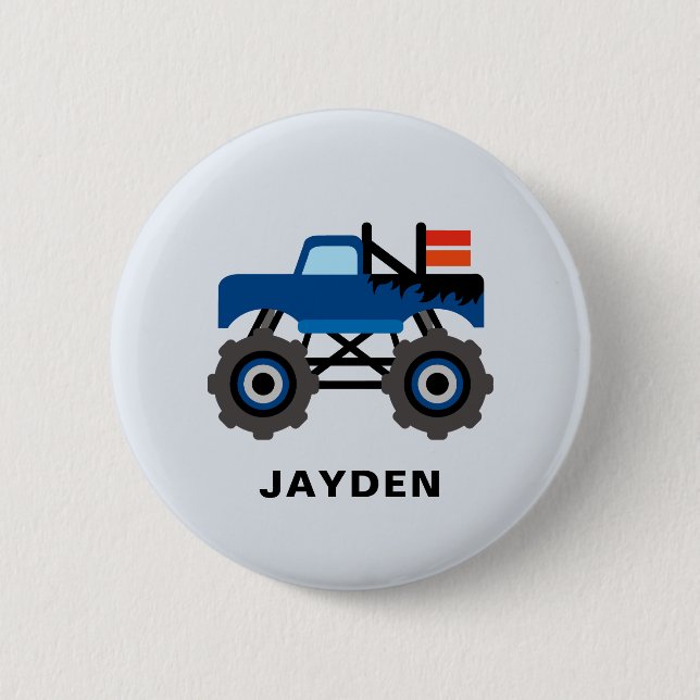 Cute Monster Truck Custom Name Personalized Boys  Button (Front)