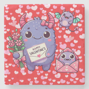 Cute monster Valentine's Day Stone Coaster