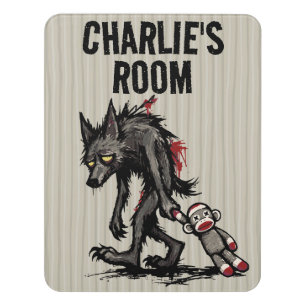 Cute Monster Werewolf Custom Name Bedroom Door Sign