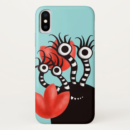 Cute Monster With Four Eyes Abstract Tulips iPhone X Case