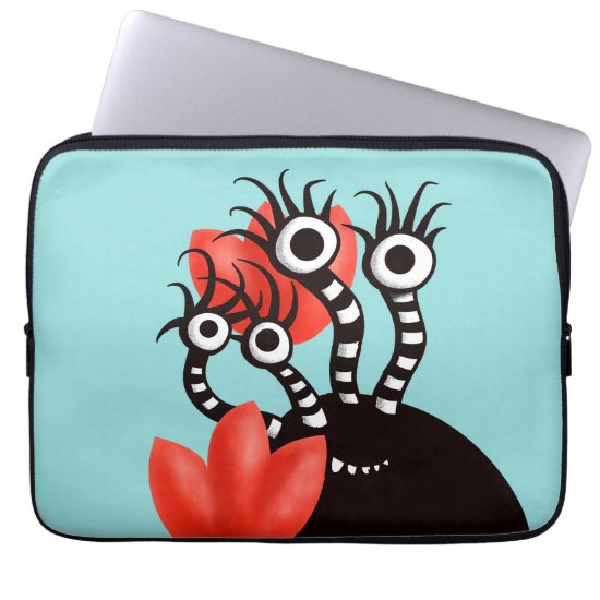 Cute Monster With Four Eyes Abstract Tulips Computer Sleeve