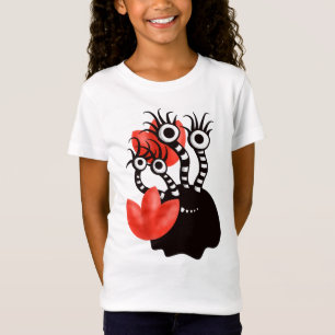 Cute Monster With Four Eyes Abstract Tulips Girly T-Shirt