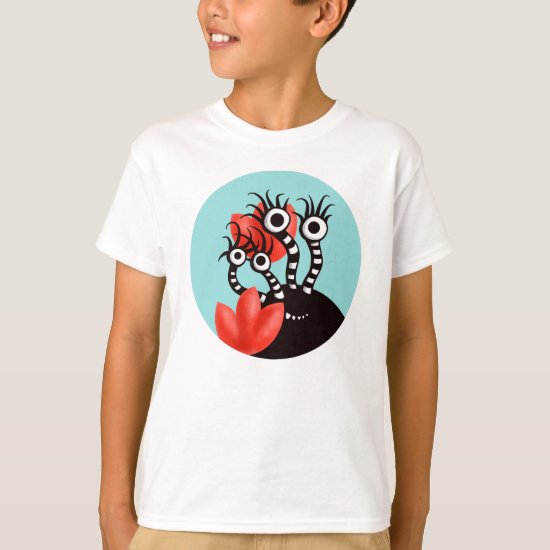 Cute Monster With Four Eyes Abstract Tulips Kids T-Shirt