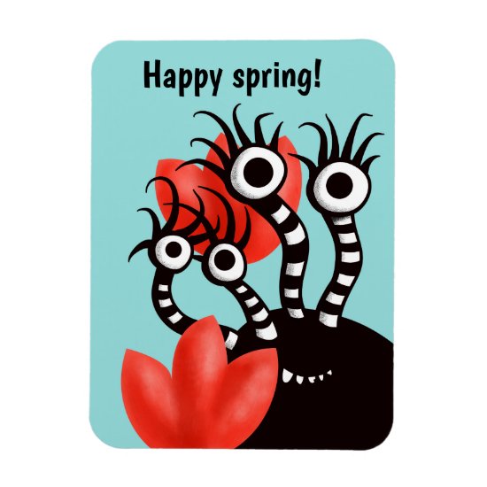 Cute Monster With Four Eyes Abstract Tulips Magnet