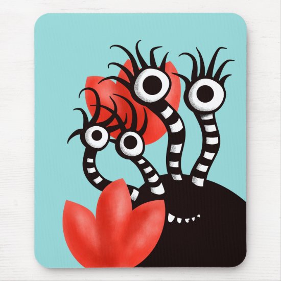 Cute Monster With Four Eyes Abstract Tulips Mouse Pad