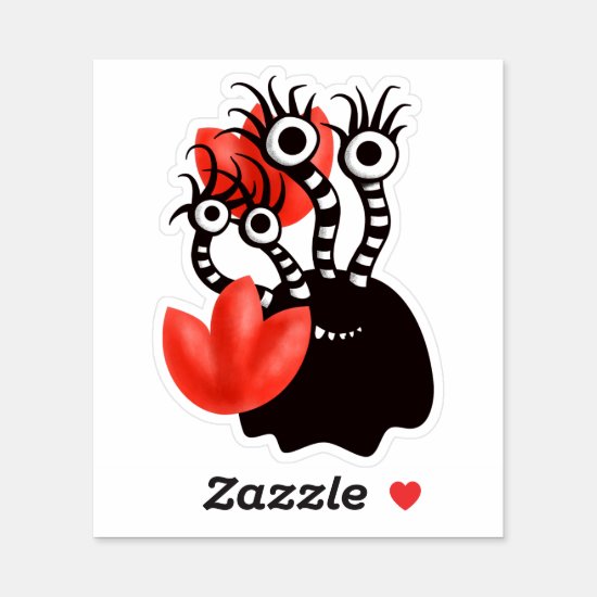 Cute Monster With Four Eyes Abstract Tulips Sticker