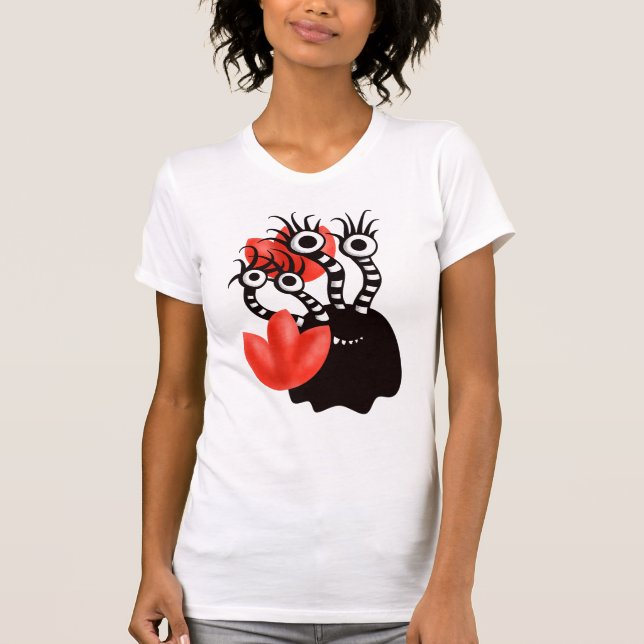 Cute Monster With Four Eyes Abstract Tulips T-Shirt (Front)