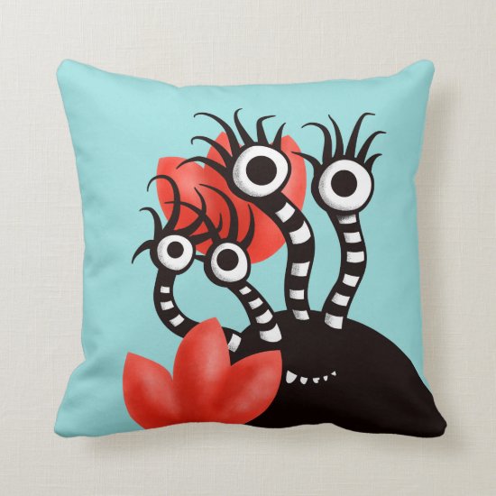 Cute Monster With Four Eyes Abstract Tulips Throw Pillow