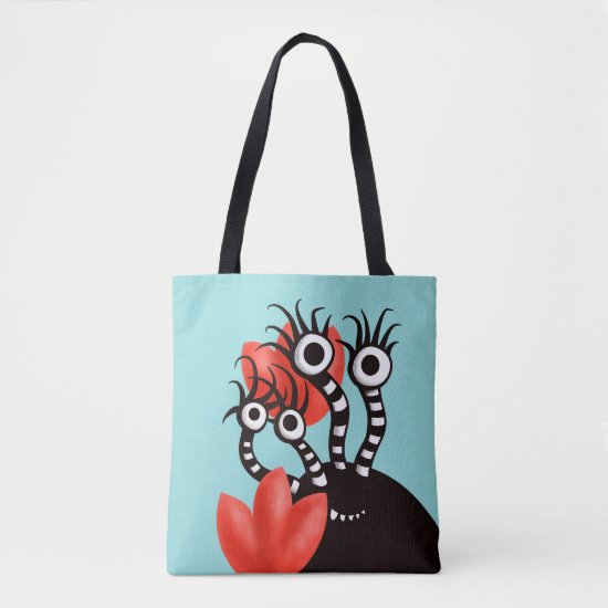 Cute Monster With Four Eyes Abstract Tulips Tote Bag