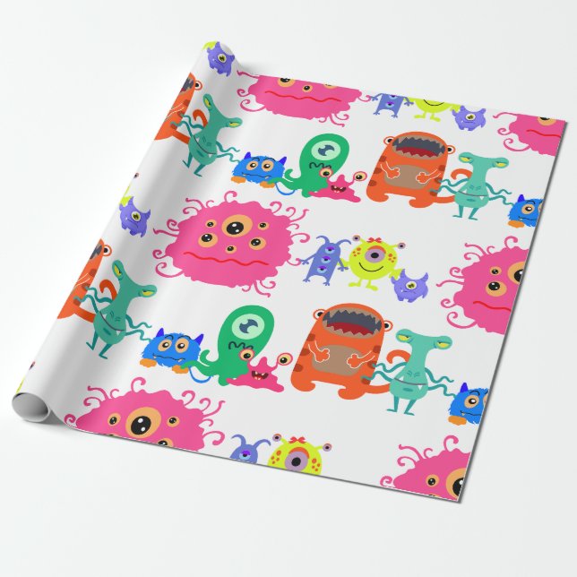 Cute Monster Wrapping Paper (Unrolled)
