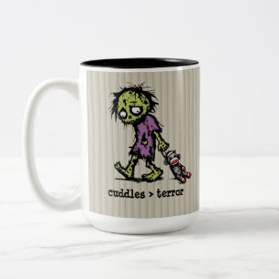 Cute Monster Zombie Sock Monkey Toy Funny Phrase Two-Tone Coffee Mug