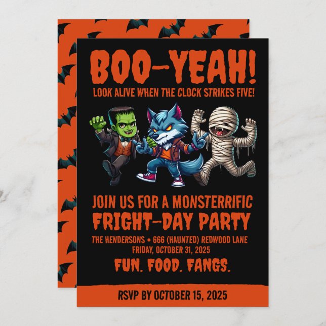 Cute Monsterrific Fright Day Halloween Party Invitation (Front/Back)
