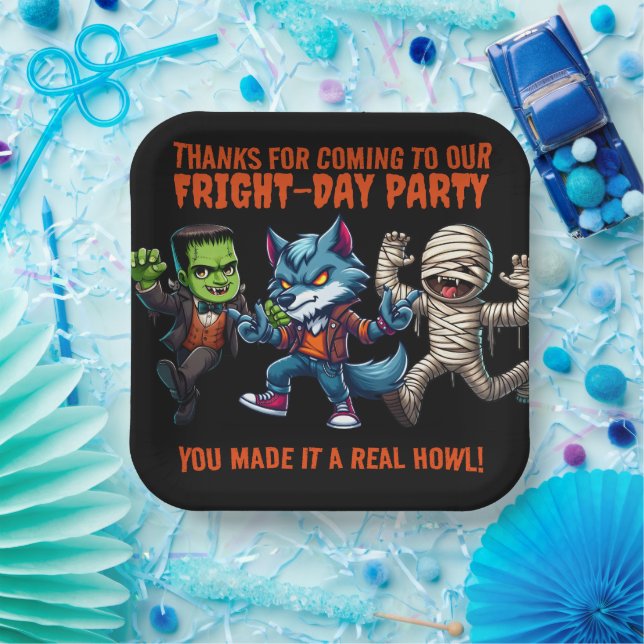 Cute Monsterrific Fright Day Halloween Party Paper Plates (Party)