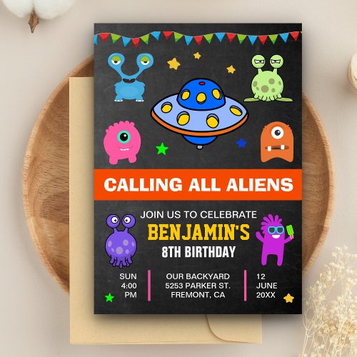 Cute Monsters and Aliens Birthday Party Invitation