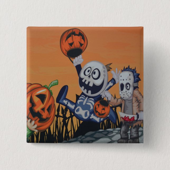 Cute Monsters and Pumpkins Button (Front)