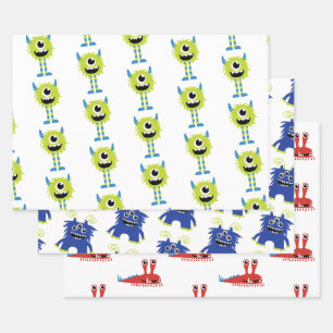 Cute Monsters Baby Boy Birthday Baby Shower Wrapping Paper Sheets