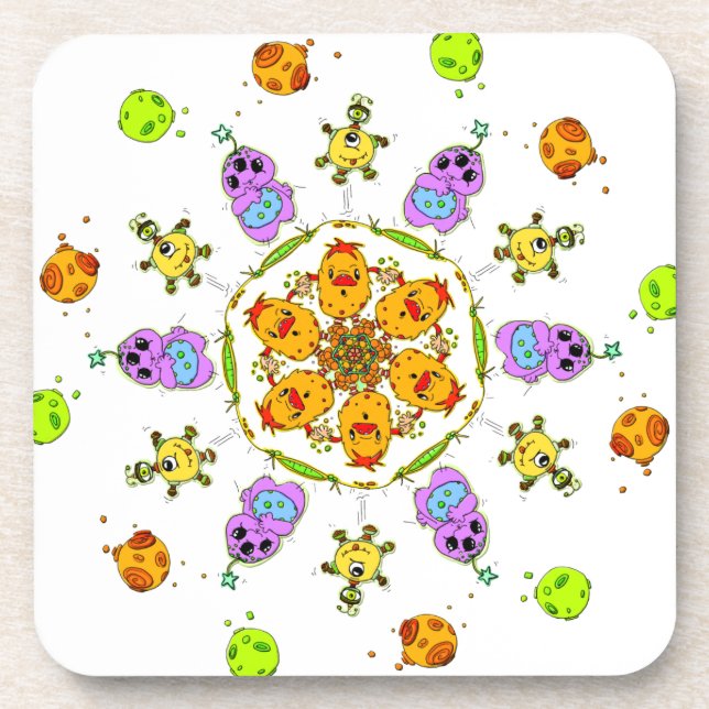 cute monsters beverage coaster (Front)