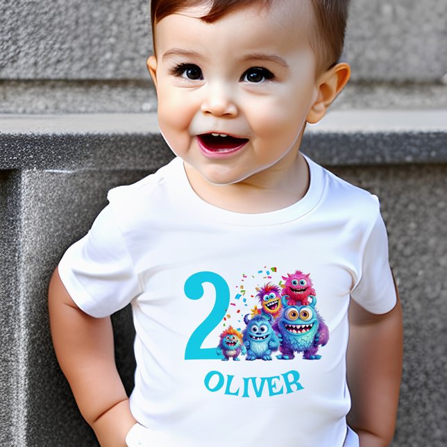 Cute Monsters Birthday Name Boy Toddler T-shirt (colorful toddler t-shirt with little monsters for Birthday)